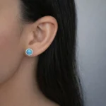 Cercei rotunzi argint opal albastru blue opal glow