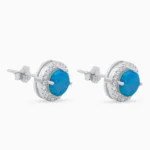 Cercei rotunzi argint opal albastru blue opal glow