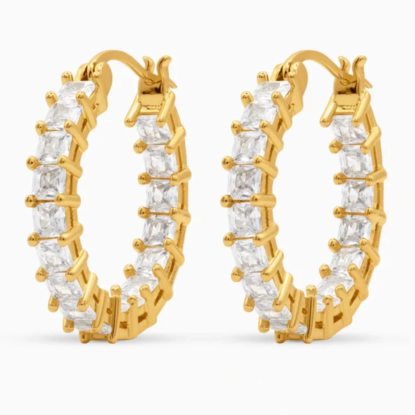 Cercei rotunzi argint placat aur pietre zirconia Regalia Glow
