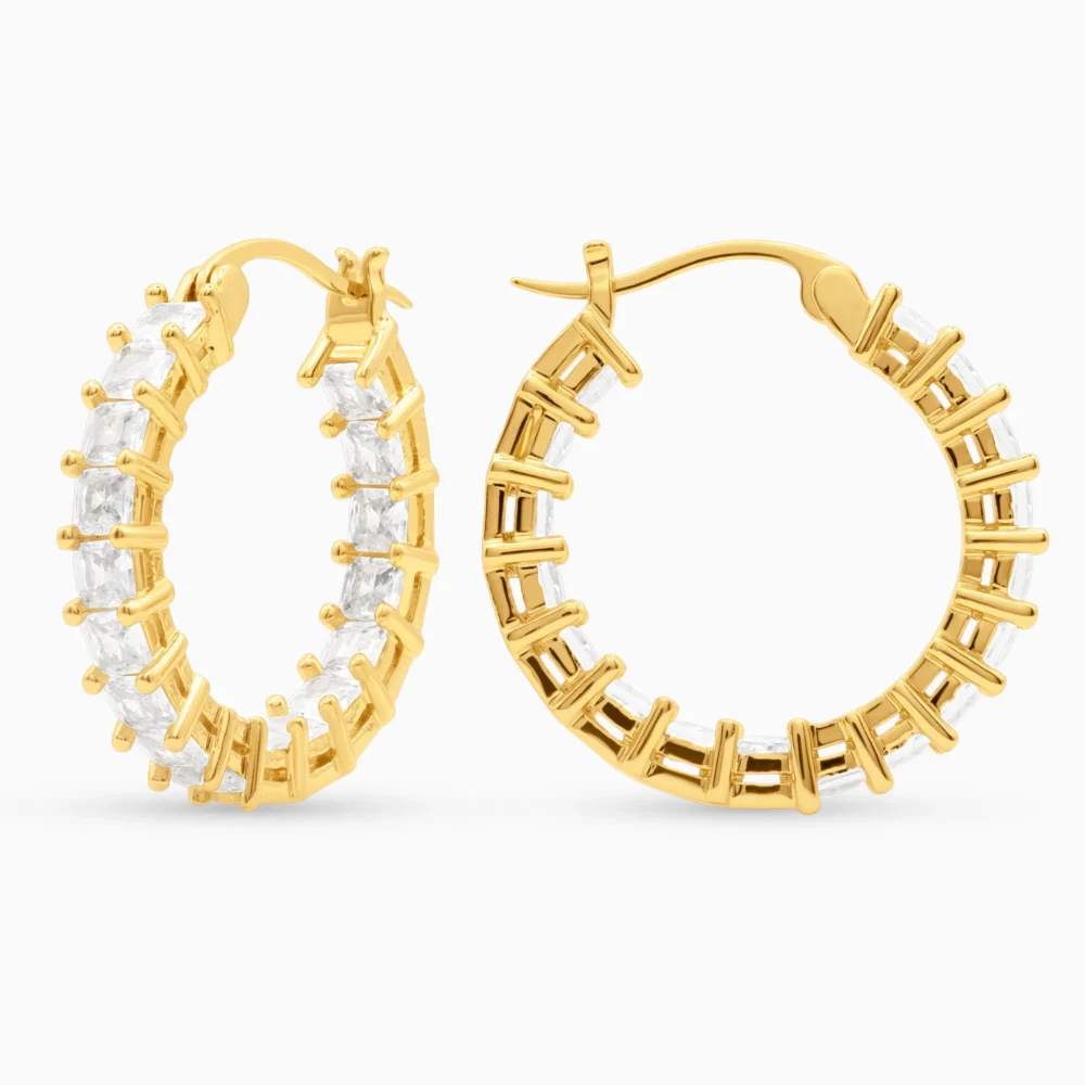 Cercei rotunzi argint placat aur pietre zirconia Regalia Glow vedere laterala