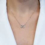Colier argint cercuri interconectate zirconia connected circles vedere frontala