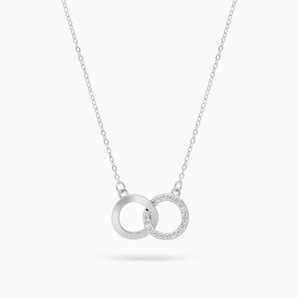 Colier argint cercuri interconectate zirconia connected circles vedere frontala