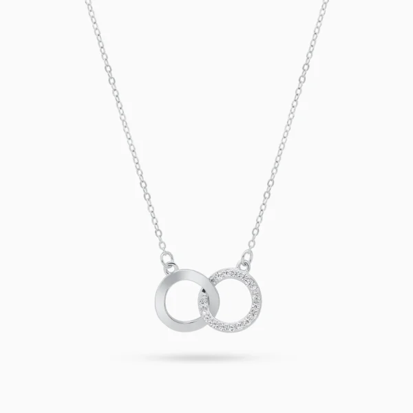 Colier argint cercuri interconectate zirconia connected circles vedere frontala