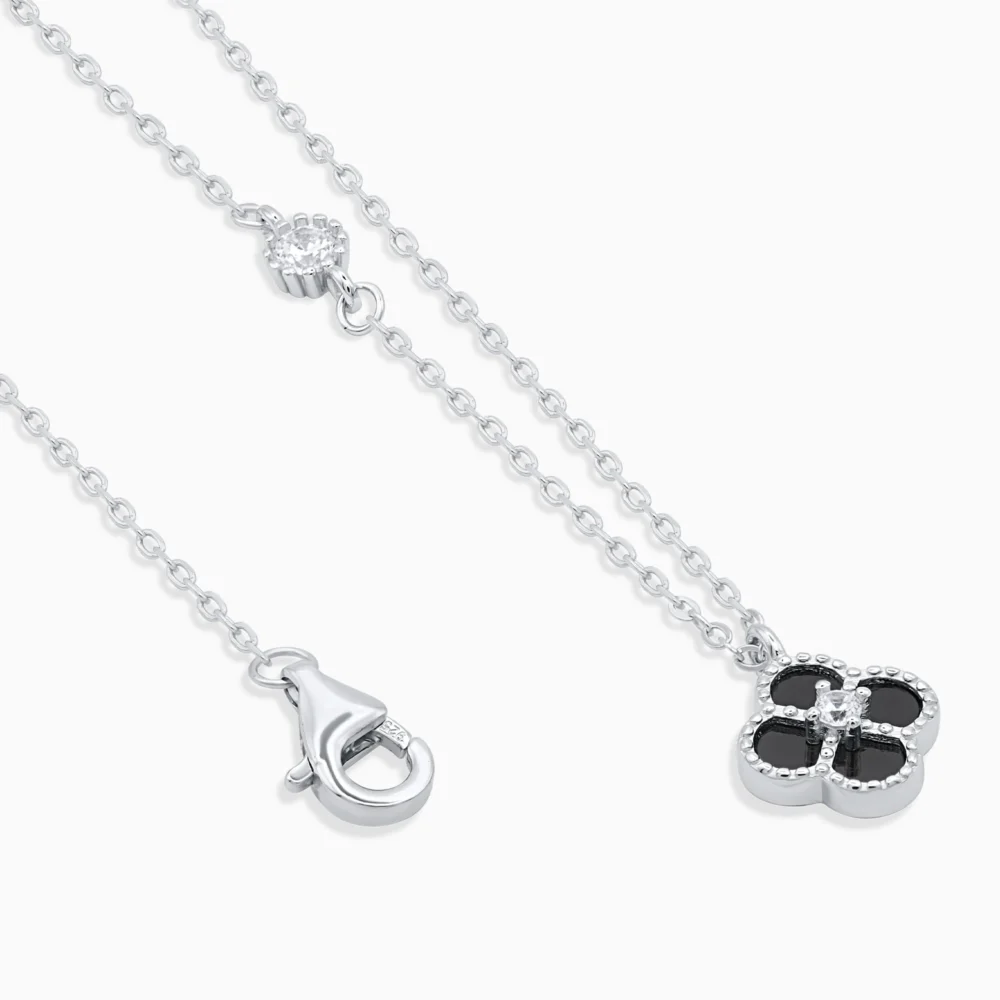 Colier argint cubic zirconia Lucky Four Leaf detaliu inchidere