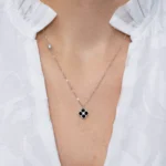 Colier argint cubic zirconia Lucky Four Leaf vedere frontala