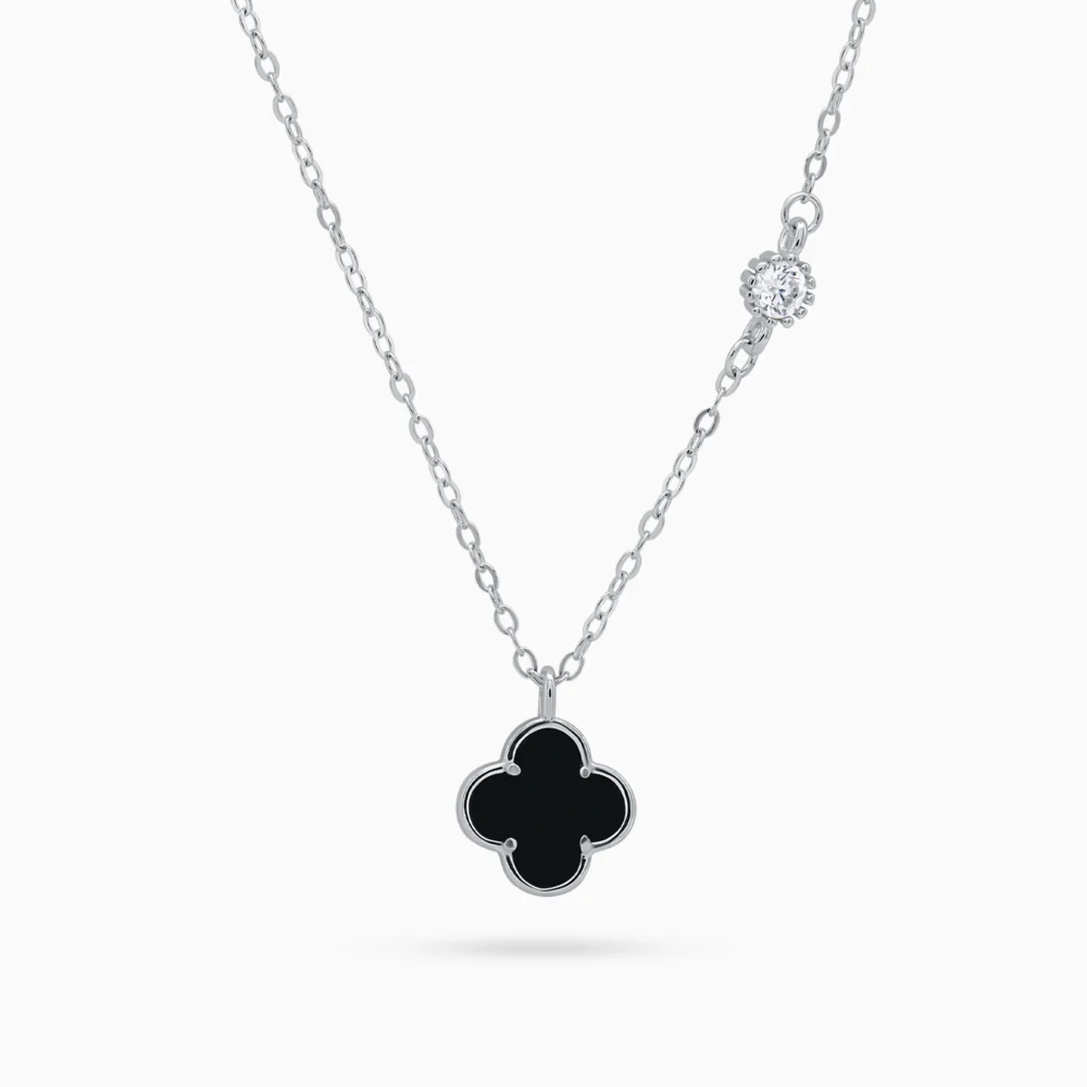 Colier argint cubic zirconia Lucky Four Leaf vedere frontala