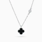 Colier argint cubic zirconia Lucky Four Leaf vedere frontala