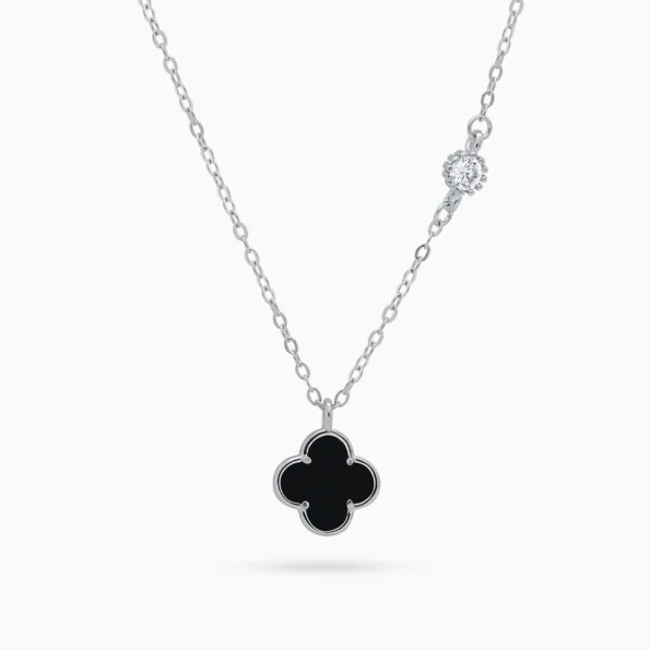 Colier argint cubic zirconia Lucky Four Leaf vedere frontala