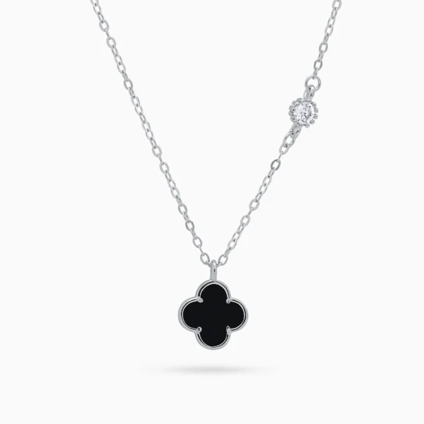 Colier argint cubic zirconia Lucky Four Leaf vedere frontala