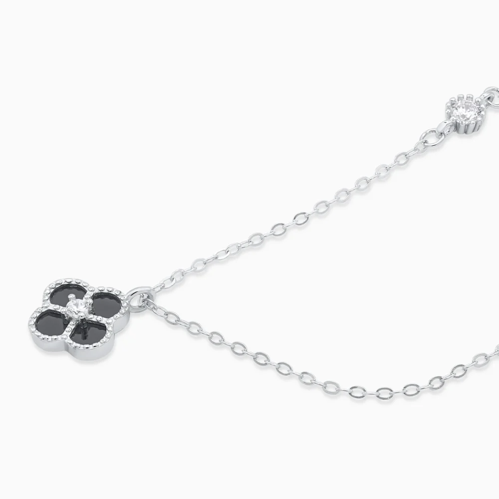 Colier argint cubic zirconia Lucky Four Leaf vedere laterala
