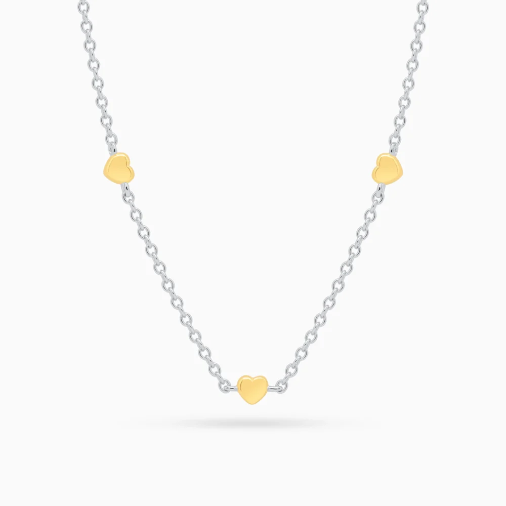 Colier argint inimioare placate aur golden hearts vedere frontala