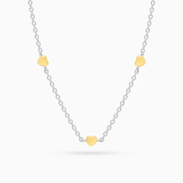 Colier argint inimioare placate aur golden hearts vedere frontala