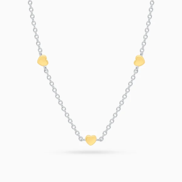 Colier argint inimioare placate aur golden hearts vedere frontala