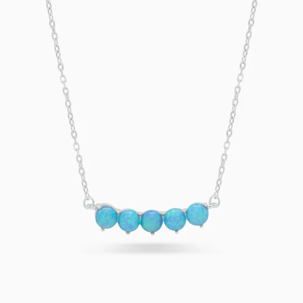 Colier argint opal albastru ocean glow vedere frontala