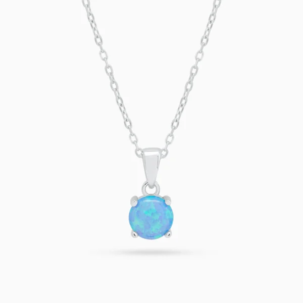 Colier argint opal blue aura vedere frontala