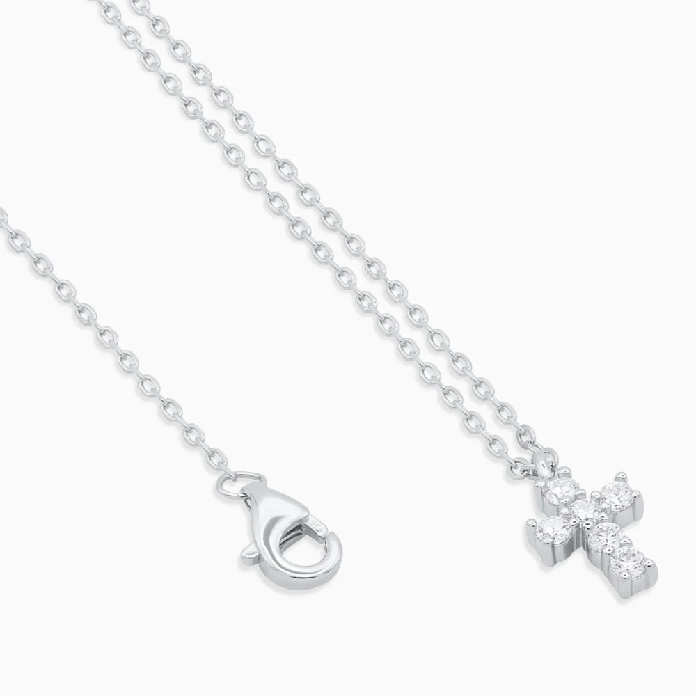 Colier argint pandantiv cruce moissanite eternal cross detaliu inchidere