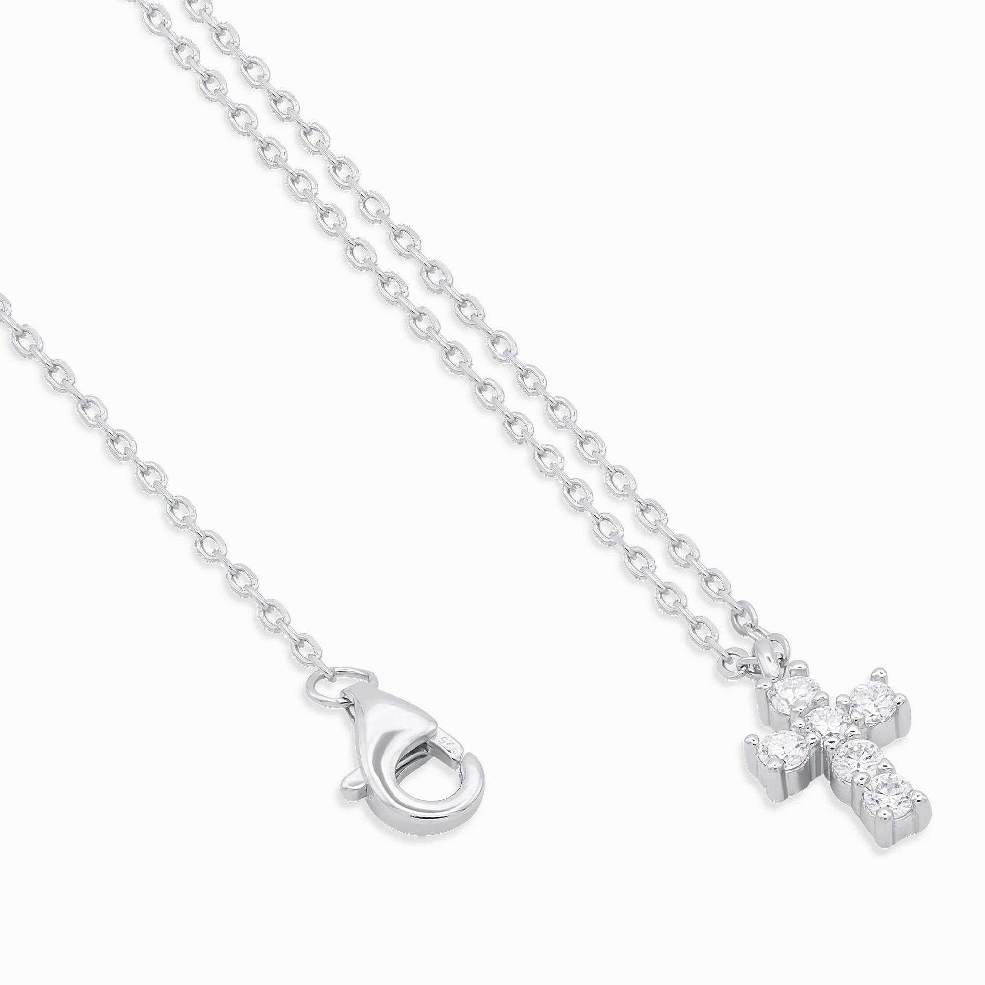Colier argint pandantiv cruce moissanite eternal cross detaliu inchidere Colier argint pandantiv cruce moissanite eternal cross detaliu inchidere