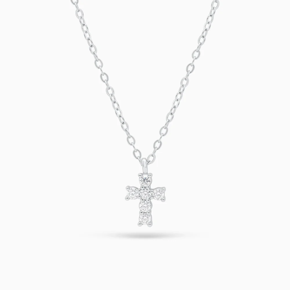 Colier argint pandantiv cruce moissanite eternal cross vedere frontala