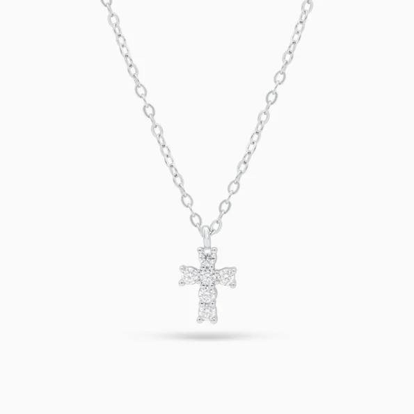 Colier argint pandantiv cruce moissanite eternal cross vedere frontala