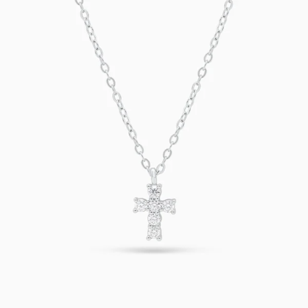 Colier argint pandantiv cruce moissanite eternal cross vedere frontala