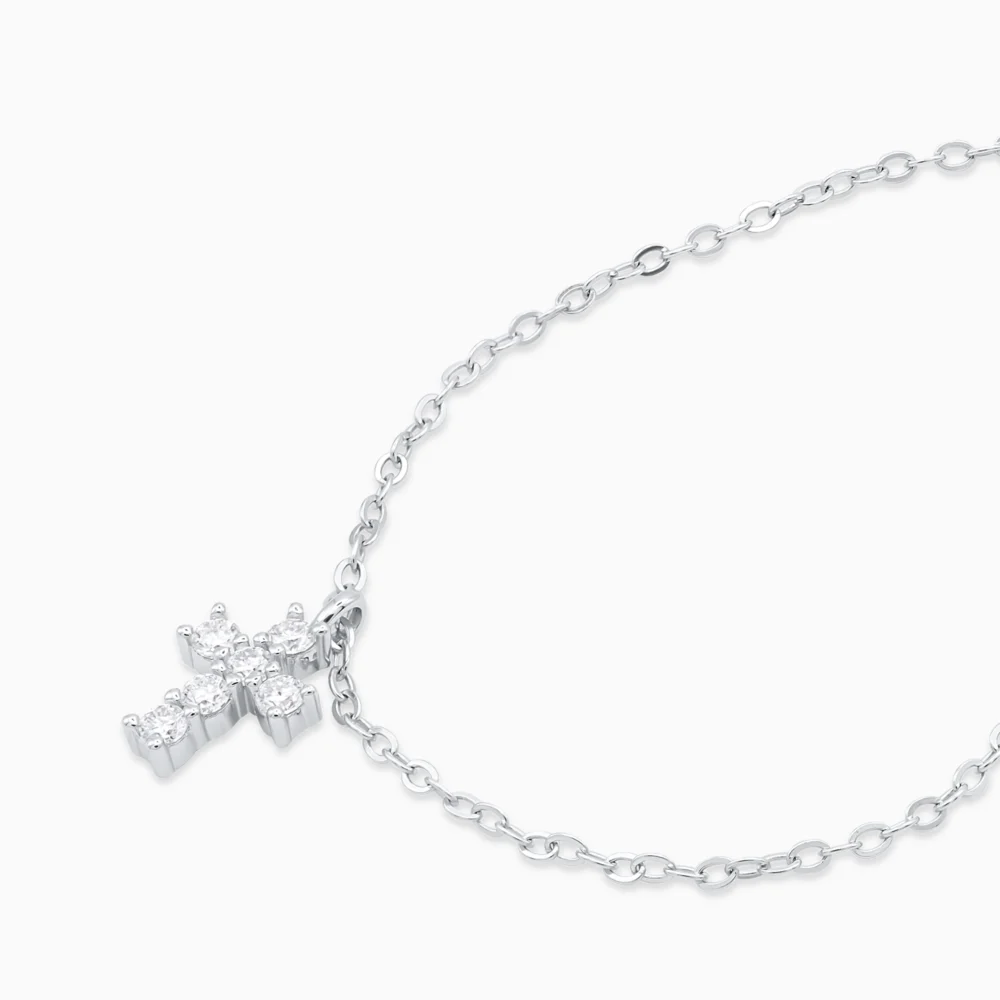 Colier argint pandantiv cruce moissanite eternal cross vedere laterala
