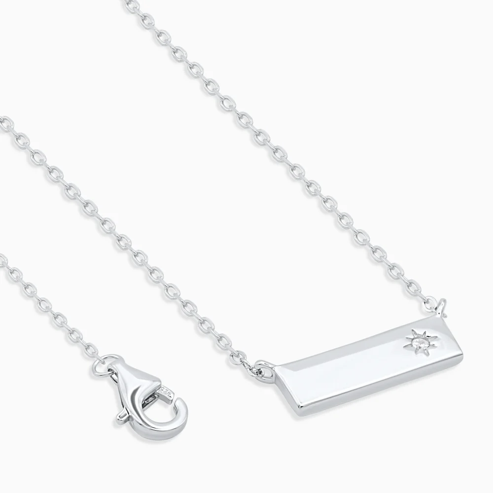 Colier argint pandantiv geometric zirconia star line detaliu inchidere
