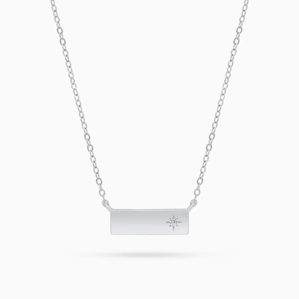 Colier argint pandantiv geometric zirconia star line vedere frontala