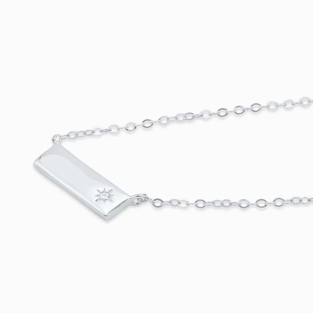 Colier argint pandantiv geometric zirconia star line vedere laterala