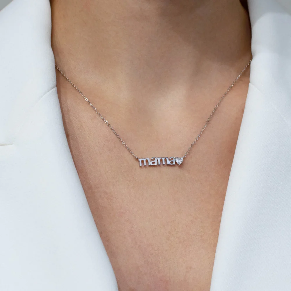 Colier din argint cu pandantiv MAMA și piatră cubic zirconia – Love You Mama