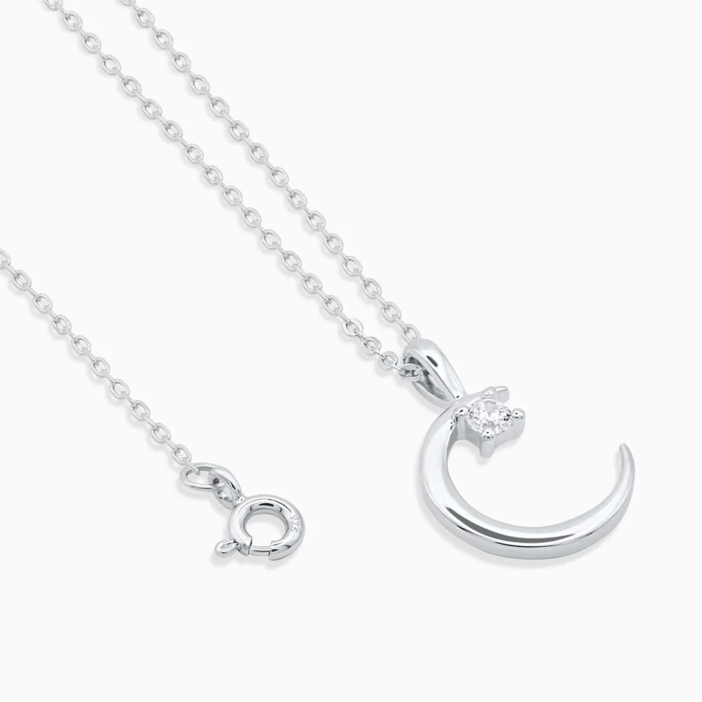 Colier argint pandantiv semiluna zirconia moonlight charm detalii inchidere