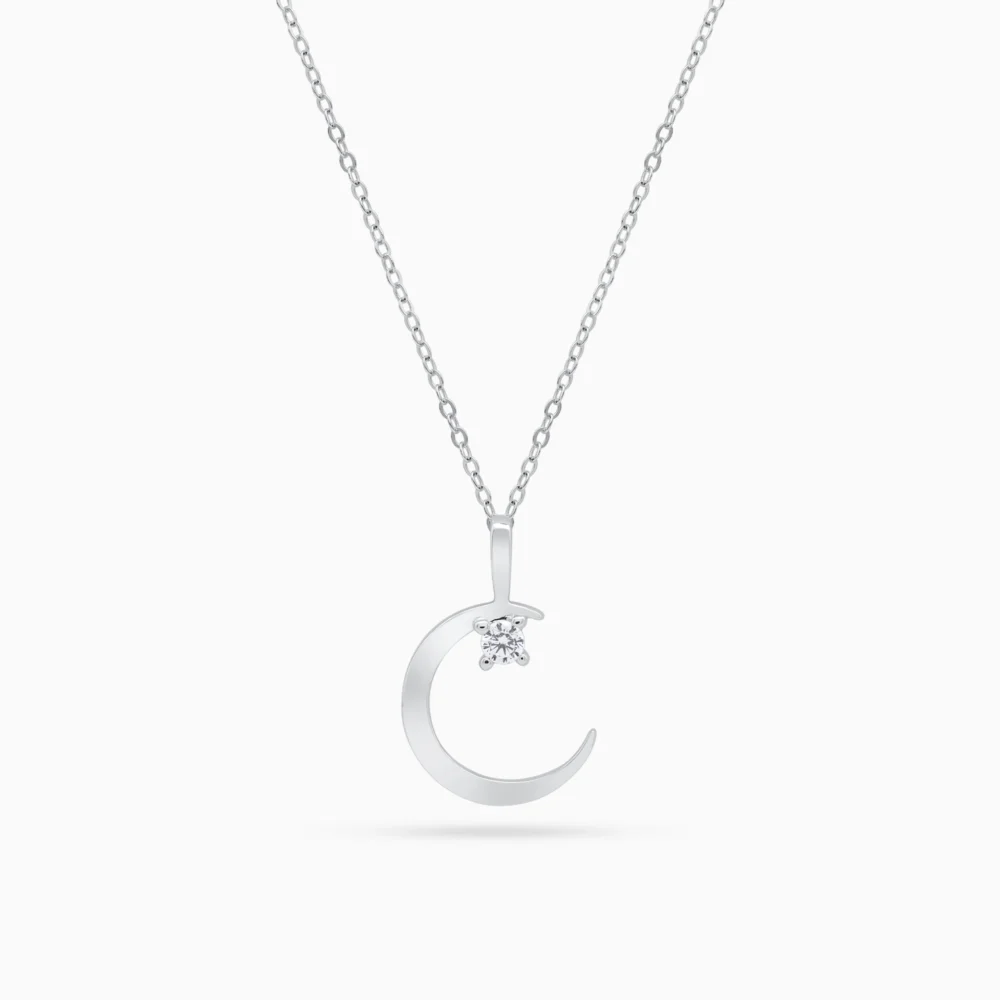 Colier argint pandantiv semiluna zirconia moonlight charm vedere frontala