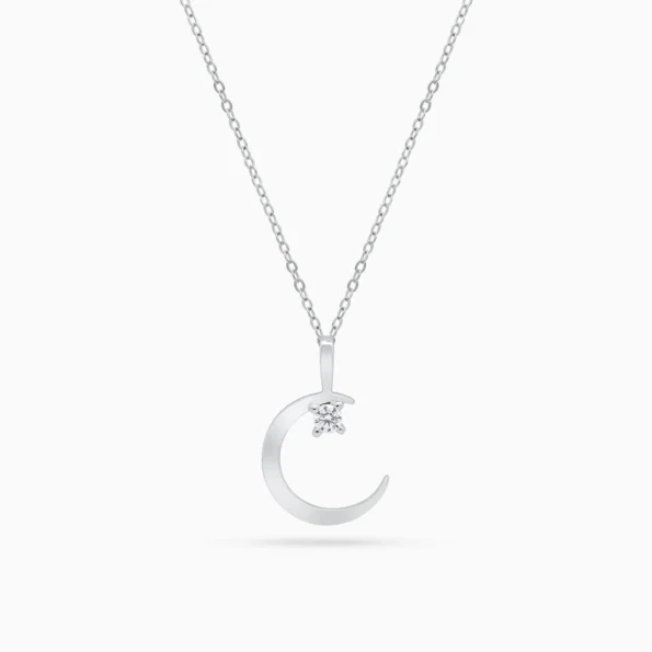 Colier argint pandantiv semiluna zirconia moonlight charm vedere frontala