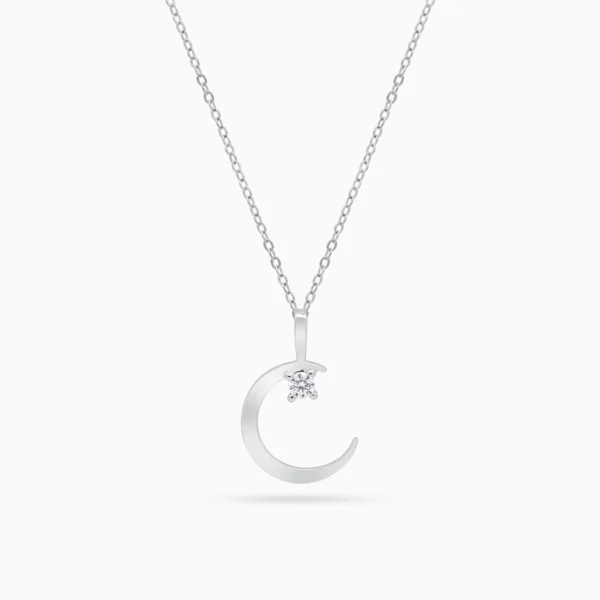 Colier argint pandantiv semiluna zirconia moonlight charm vedere frontala