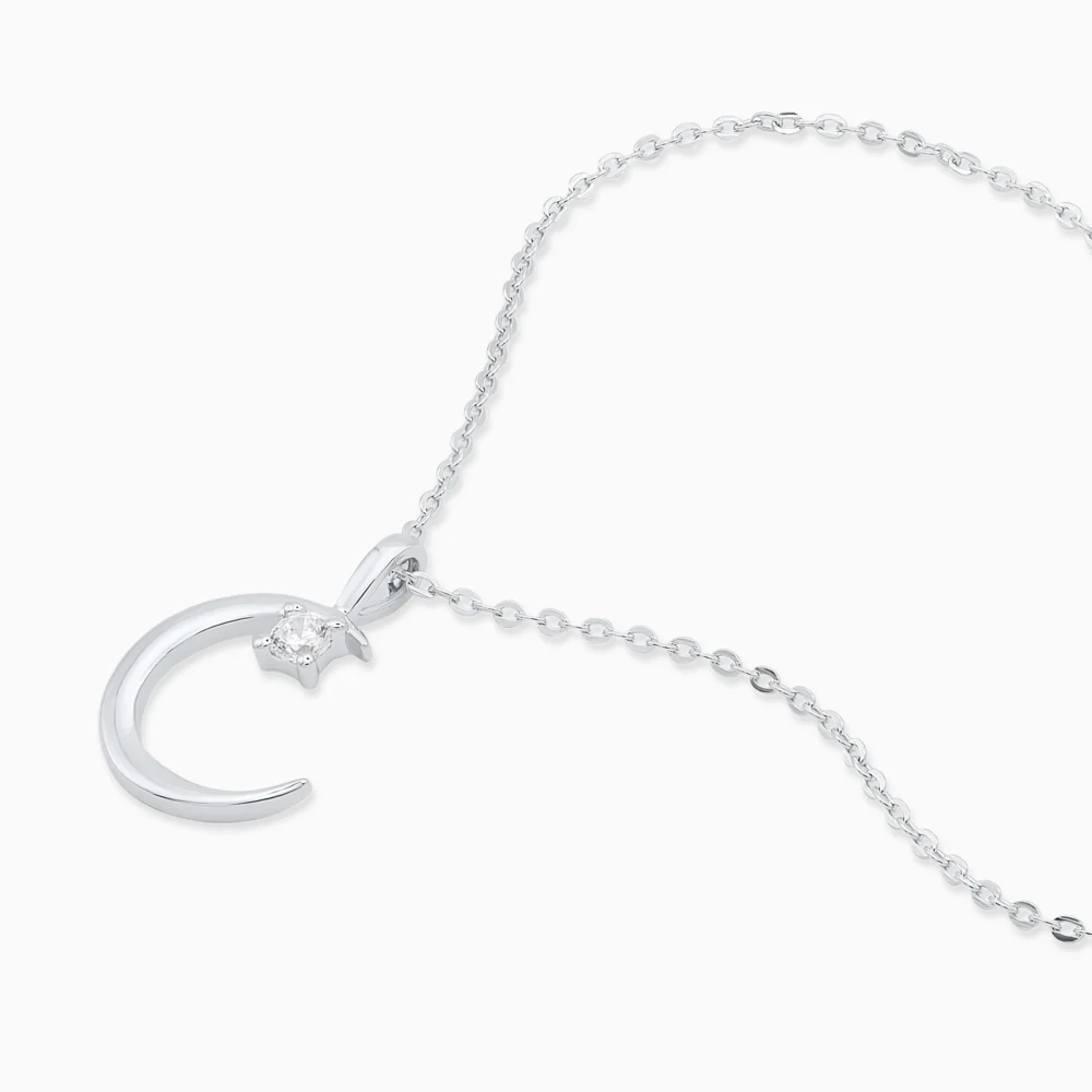 Colier argint pandantiv semiluna zirconia moonlight charm vedere laterala