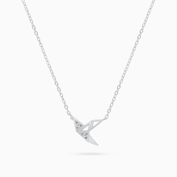 Colier argint pasare geometrica origami bird vedere frontala
