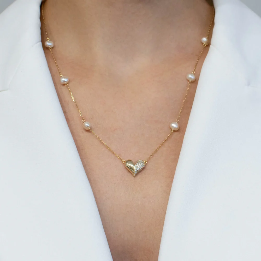 Colier argint perle naturale cultura pearl amour purtat la gat