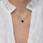 Colier argint piatra albastra Deep Blue Love vedere frontala