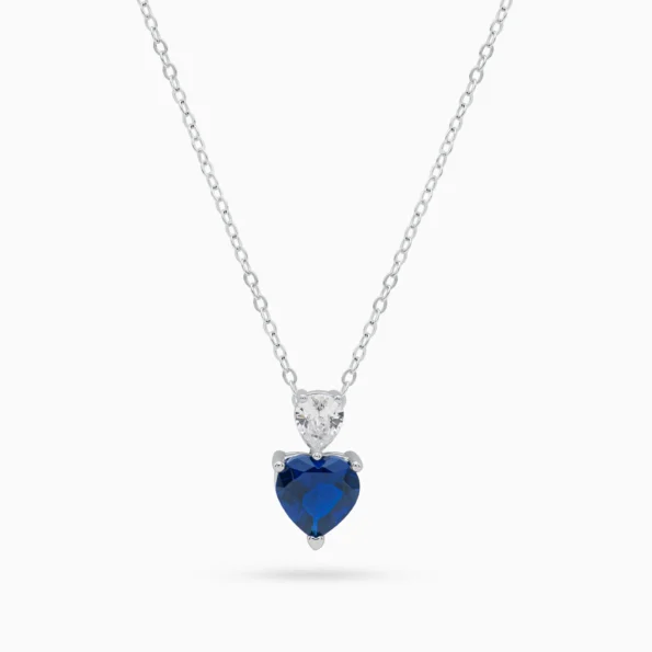 Colier argint piatra albastra Deep Blue Love vedere frontala