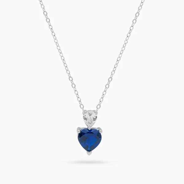 Colier argint piatra albastra Deep Blue Love vedere frontala