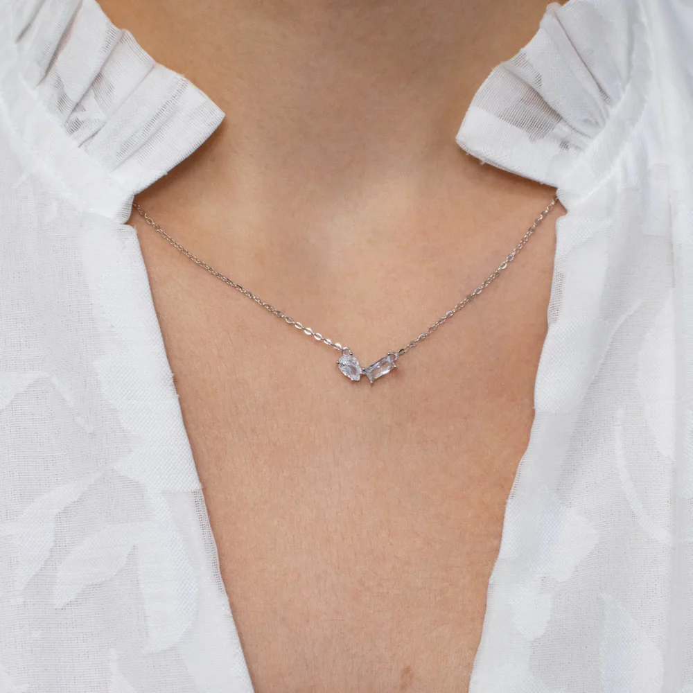 Colier argint pietre zirconia Refined Geometry purtat la at