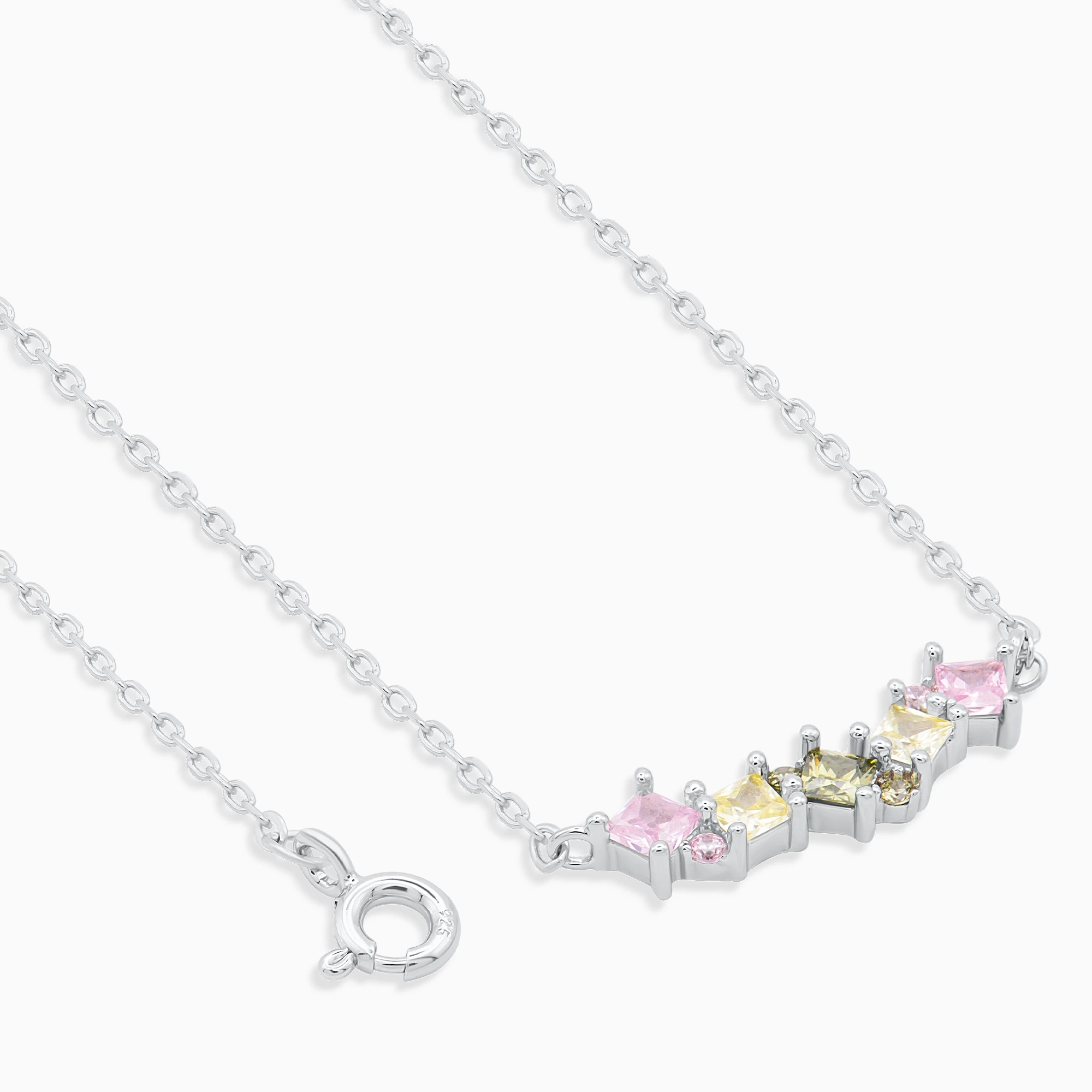 Colier argint pietre zirconia colorate color spark detaliu inchidere Colier argint pietre zirconia colorate color spark detaliu inchidere
