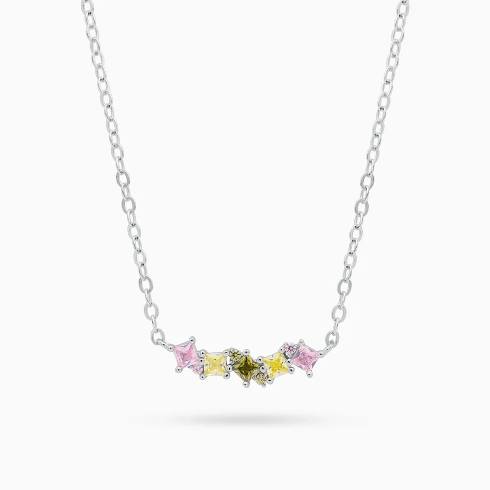 Colier argint pietre zirconia colorate color spark vedere frontala