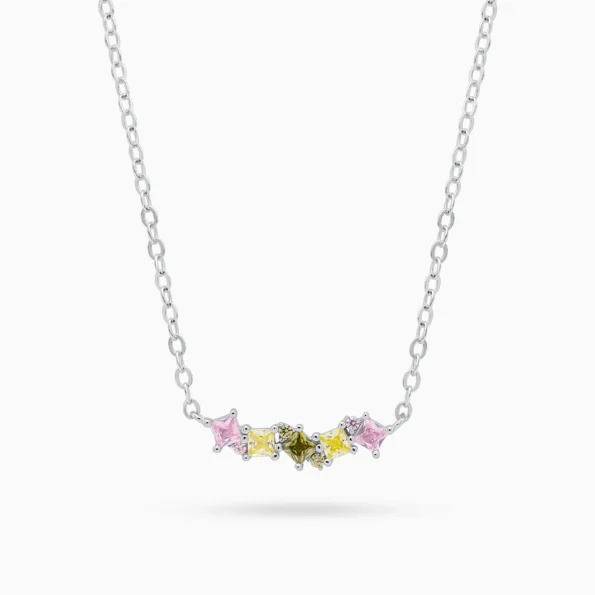 Colier argint pietre zirconia colorate color spark vedere frontala