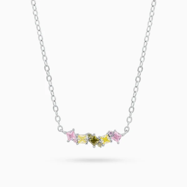 Colier argint pietre zirconia colorate color spark vedere frontala
