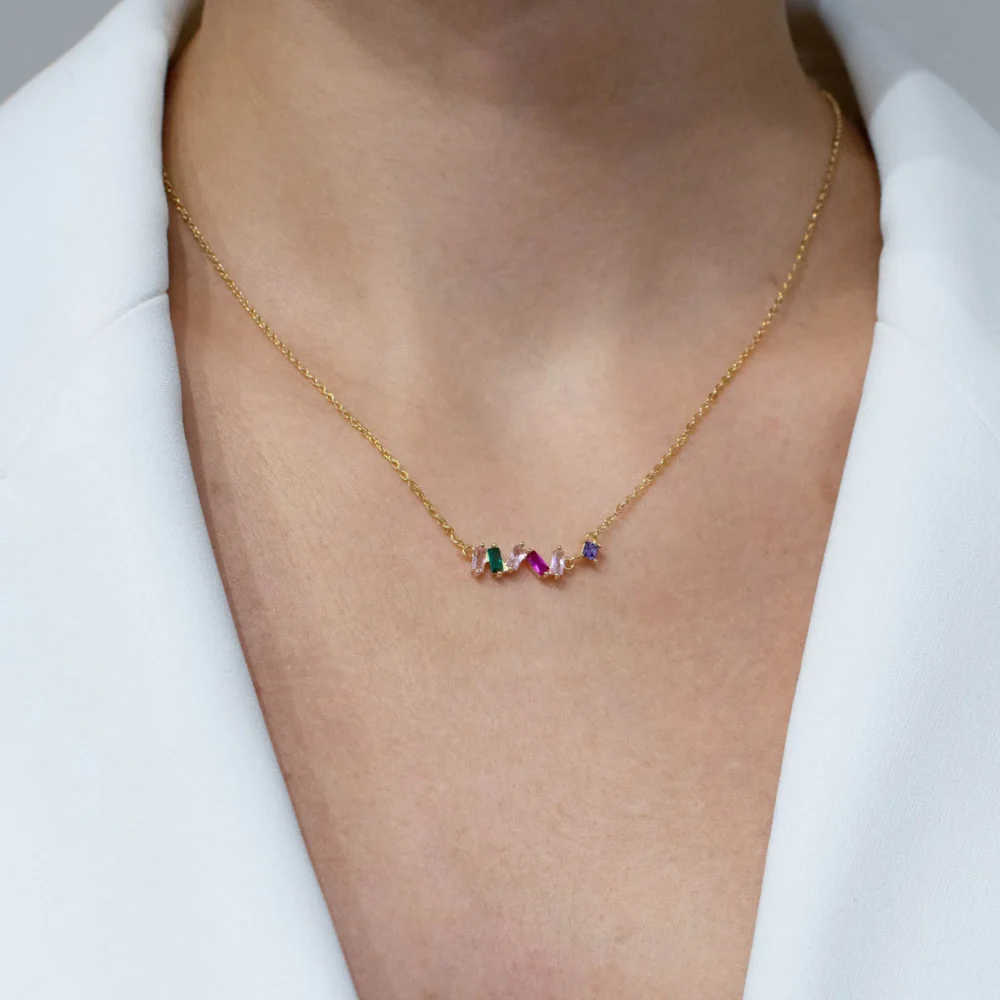 Colier argint pietre zirconia colorate joyful colors purtat model