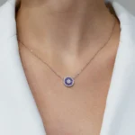 Colier argint pietre zirconia mov Purple Spark vedere frontala