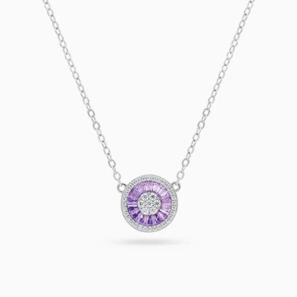 Colier argint pietre zirconia mov Purple Spark vedere frontala