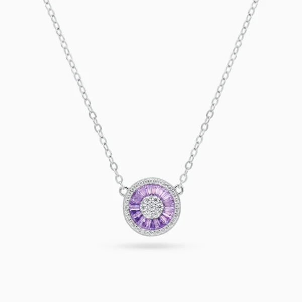 Colier argint pietre zirconia mov Purple Spark vedere frontala