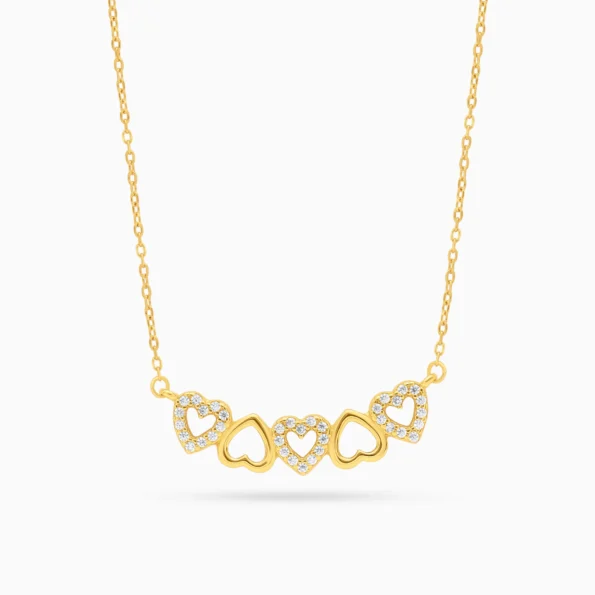 Colier argint placat aur inimi stralucitoare love spark vedere frontala