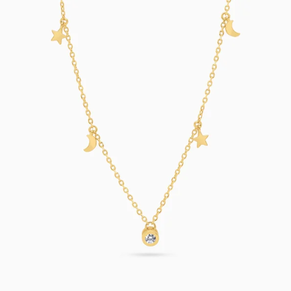 Colier argint placat aur luna stele night sky vedere frontala